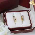 Two Tone Cross Over CZ 18K Gold Silver Anti Tarnish Hoop Earring Bulk