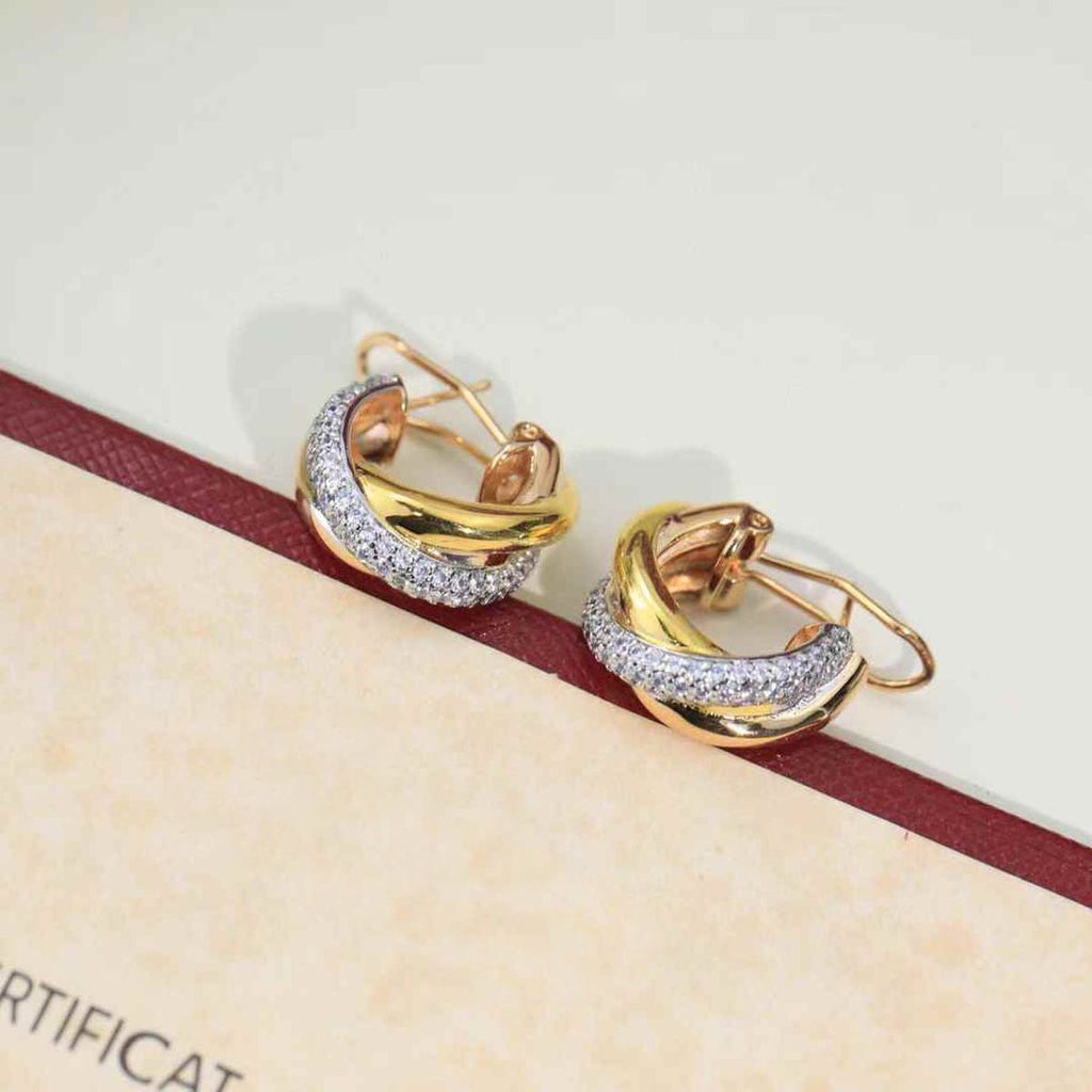 Two Tone Cross Over CZ 18K Gold Silver Anti Tarnish Hoop Earring Bulk