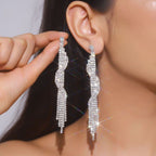 Wave Rhinestone Silver Anti Tarnish Tassel Dangler Earring Women Bulk