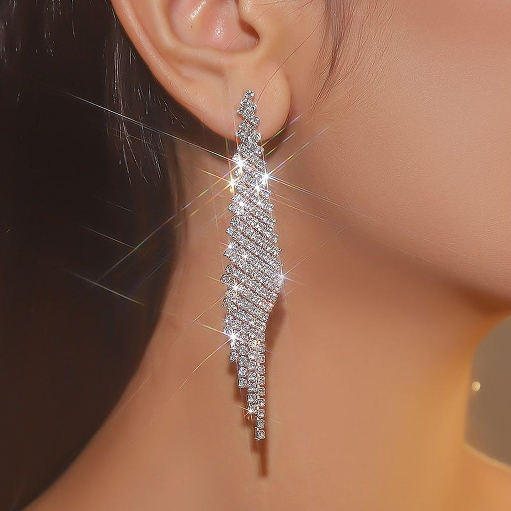 Stylish Rhinestone Silver Anti Tarnish Tassel Dangler Earring Bulk