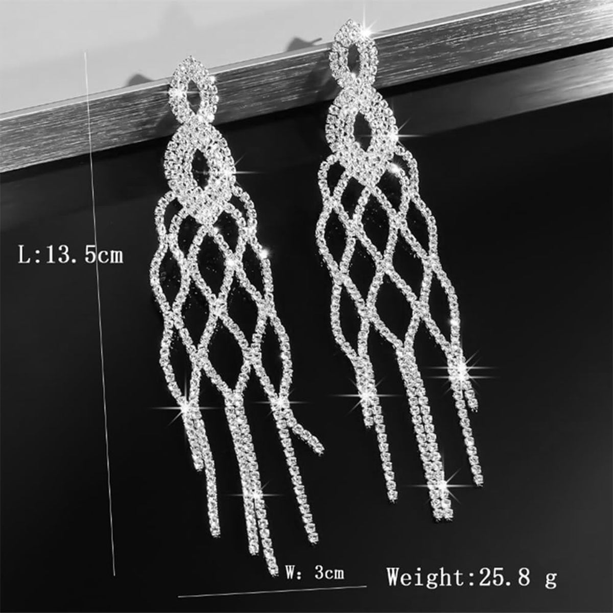 Filigree Solitaire Rhinestone Silver Anti Tarnish Tassel Dangler Earring For Women Main image