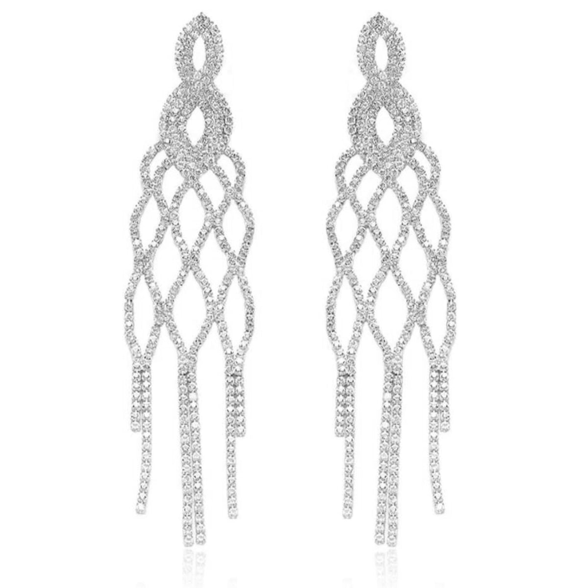Filigree Solitaire Rhinestone Silver Anti Tarnish Tassel Dangler Earring For Women