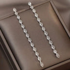 Vertical Solitaire Rhinestone 18K Gold Anti Tarnish Tassel Dangler Earring For Women
