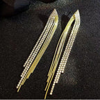 Box Chain Layer Rhinestone 18K Gold Anti Tarnish Long Tassel Dangler Earring For Women