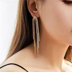 Box Chain Layer Rhinestone 18K Gold Anti Tarnish Long Tassel Dangler Earring For Women