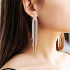 Box Chain Layer Rhinestone 18K Gold Anti Tarnish Long Tassel Dangler Earring For Women