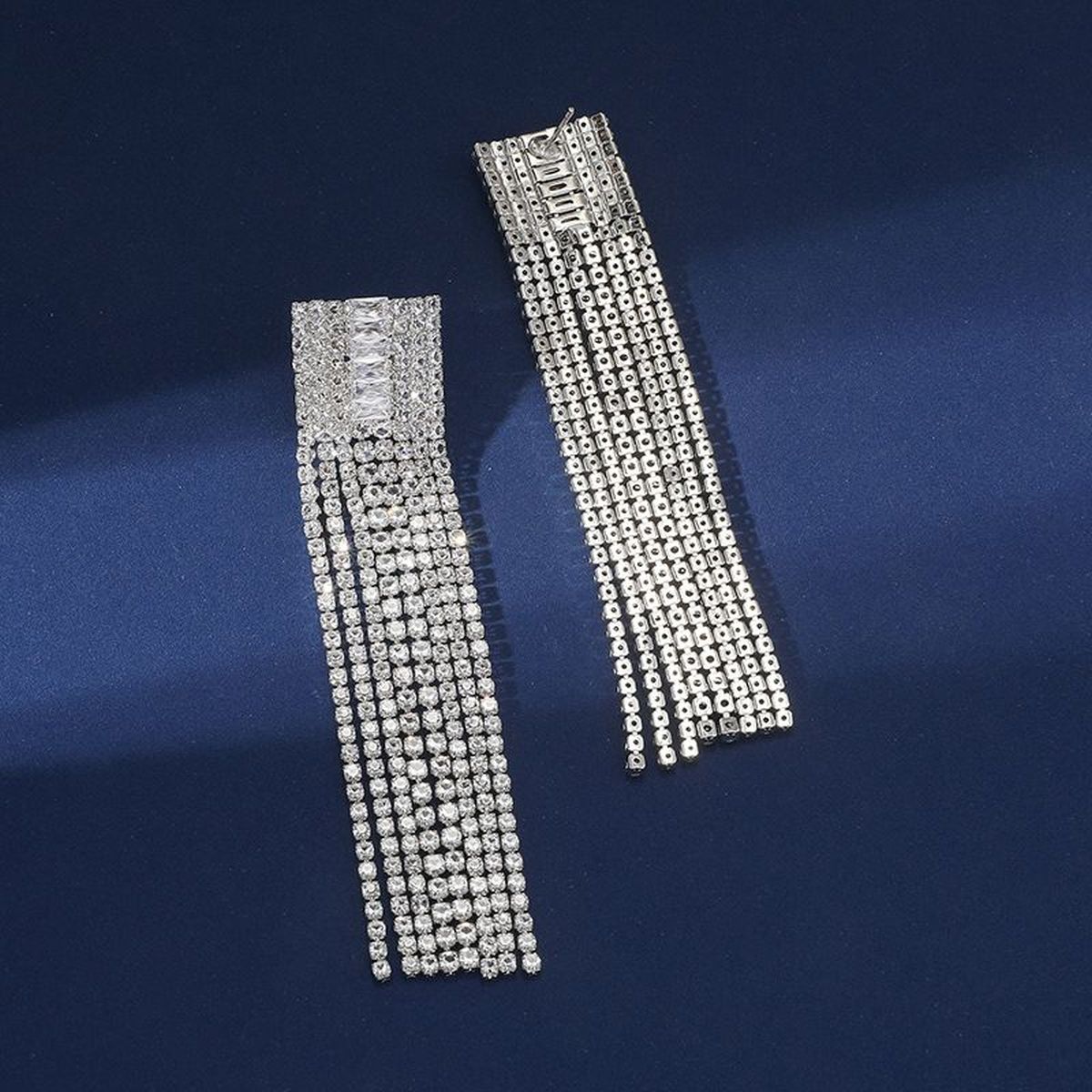 Baguette Solitaire Layer Rhinestone 18K Gold Anti Tarnish Tassel Dangler Earring For Women Main image