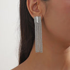 Baguette Solitaire Layer Rhinestone 18K Gold Anti Tarnish Tassel Dangler Earring For Women