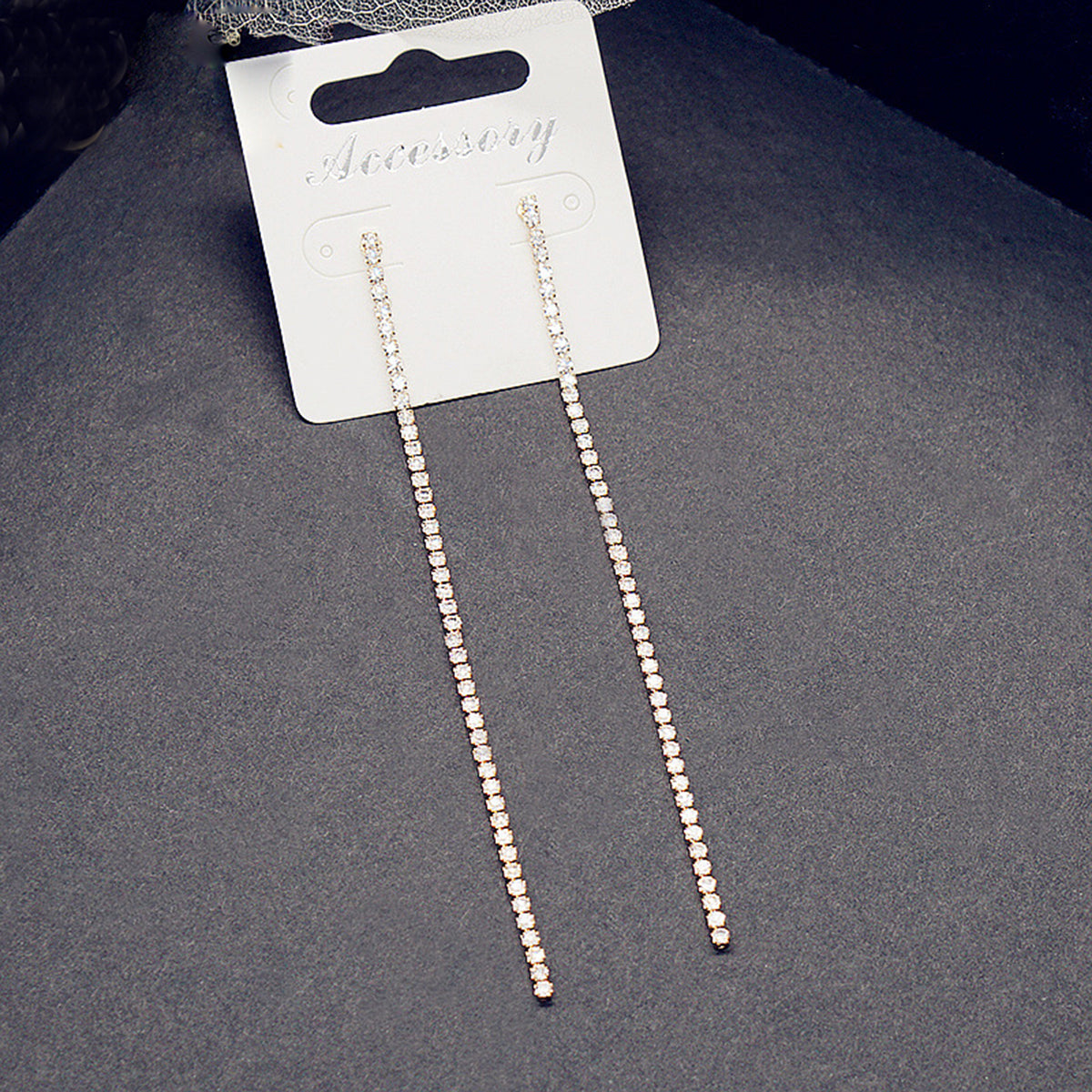 Slim Chain Rhinestone 18K Gold Anti Tarnish Long Tassel Dangler Earring For Women Main image