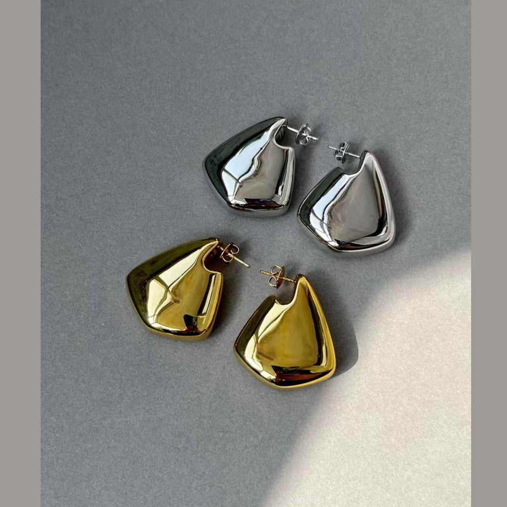 Glossy Pentagon 18K Gold Anti Tarnish Drop Stud Earring For Women
