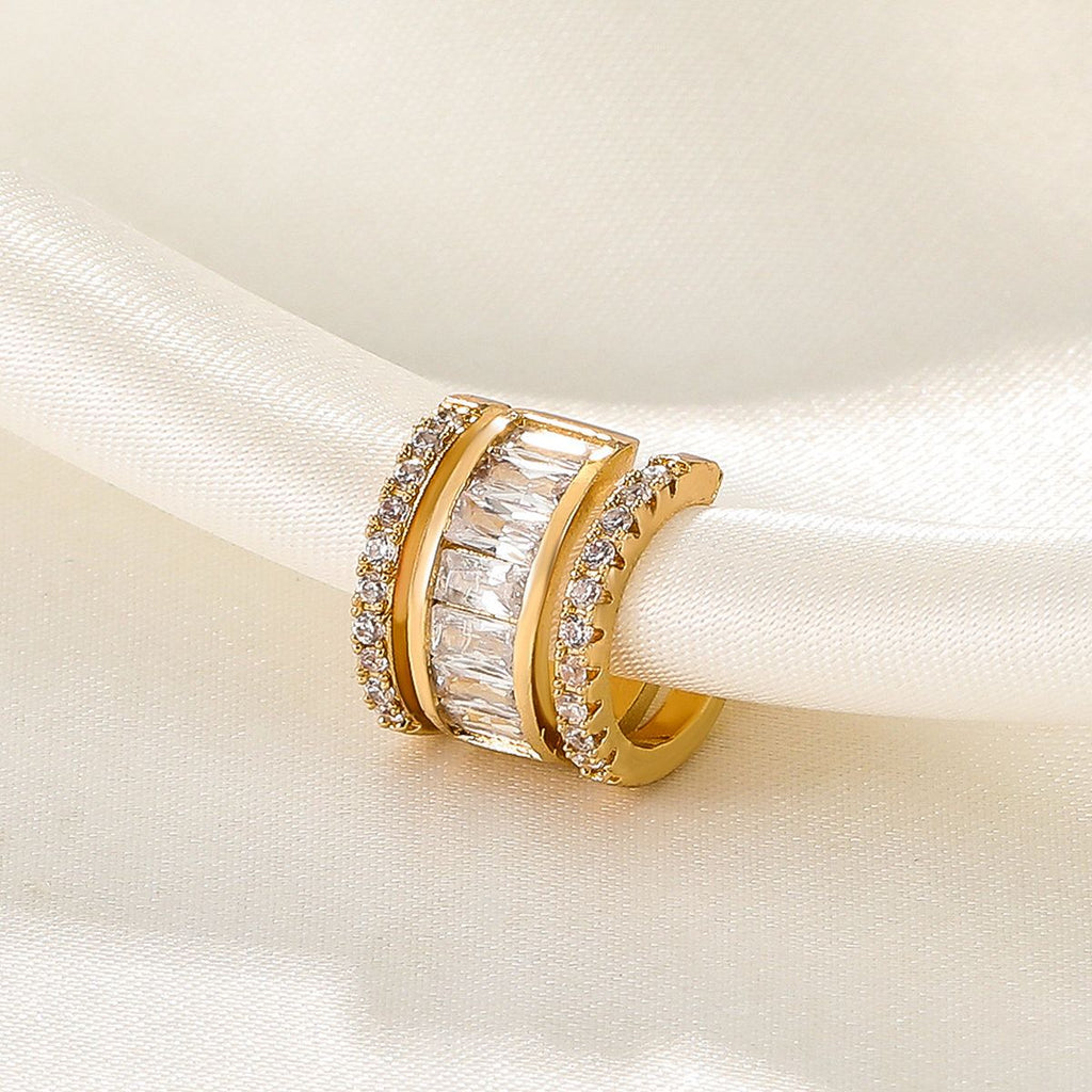 Baguette Layer CZ 18K Gold Anti Tarnish Single Ear Cuff Earring Bulk