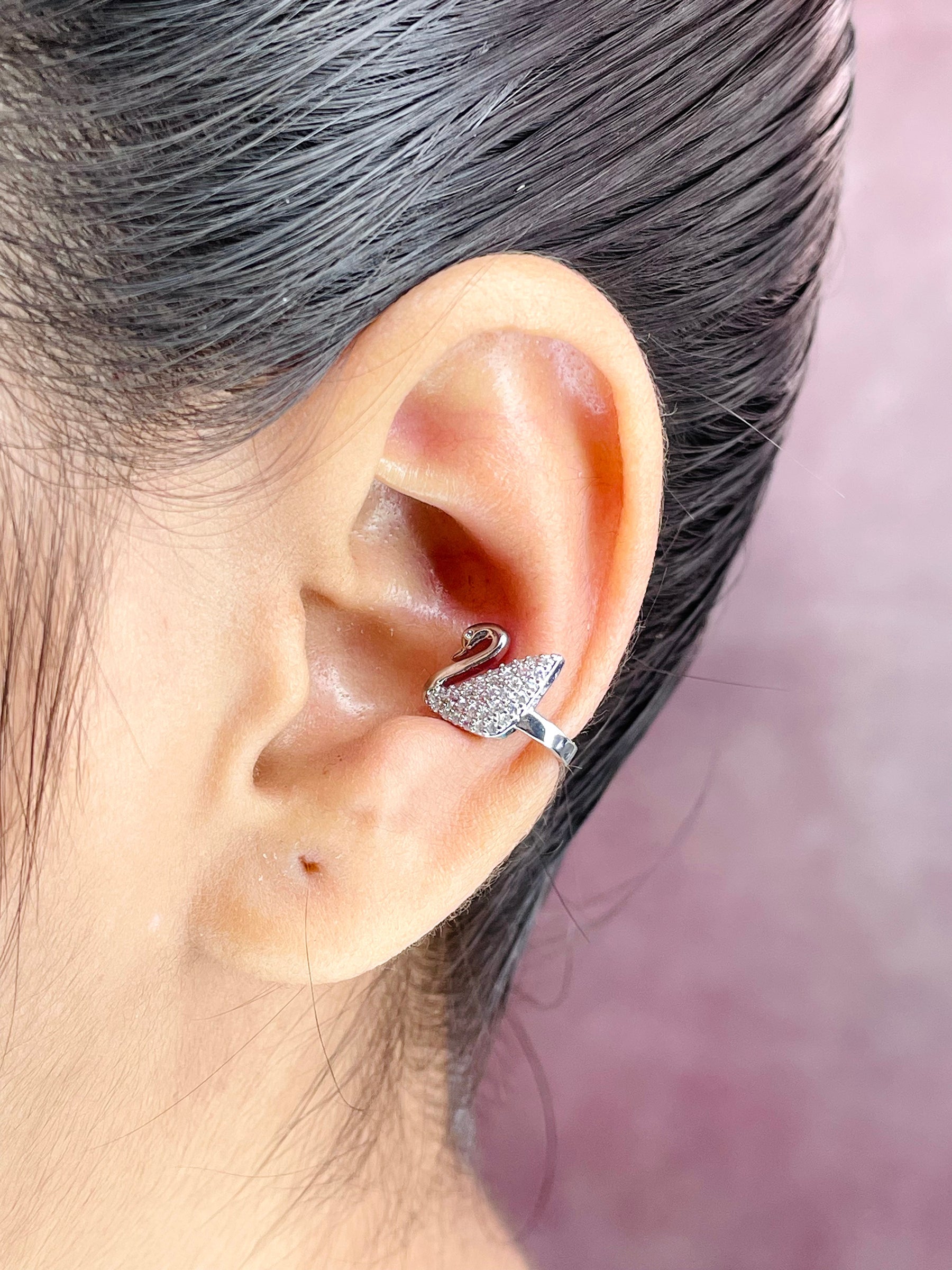 Swan Cubic Zirconia 18K Gold Anti Tarnish Single Ear Cuff Earring Bulk