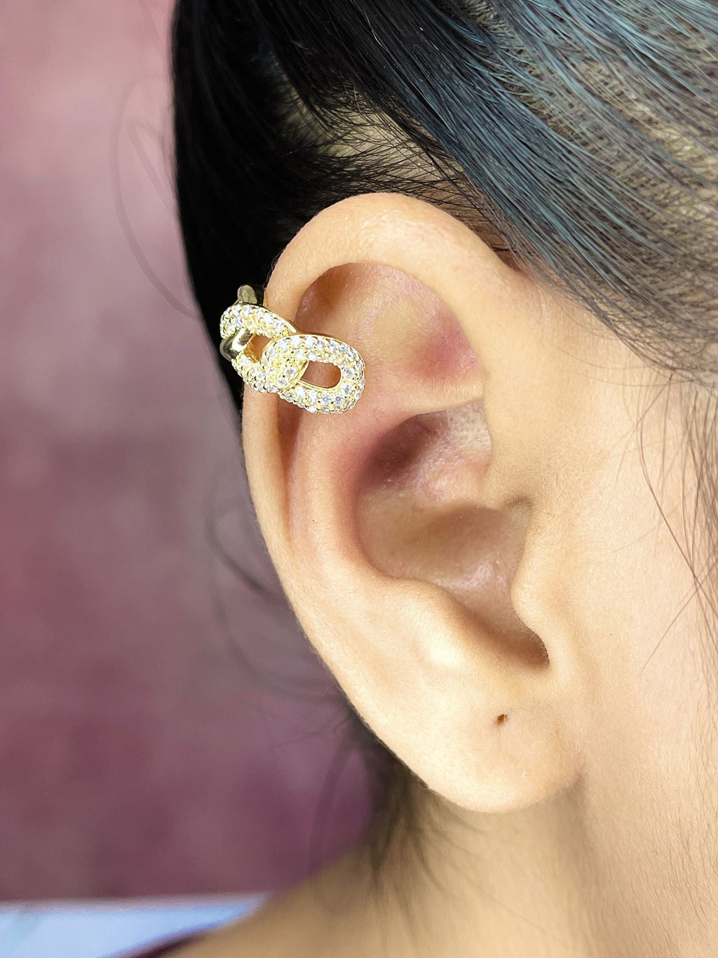 Curb Cubic Zirconia 18K Gold Anti Tarnish Single Ear Cuff Earring Bulk