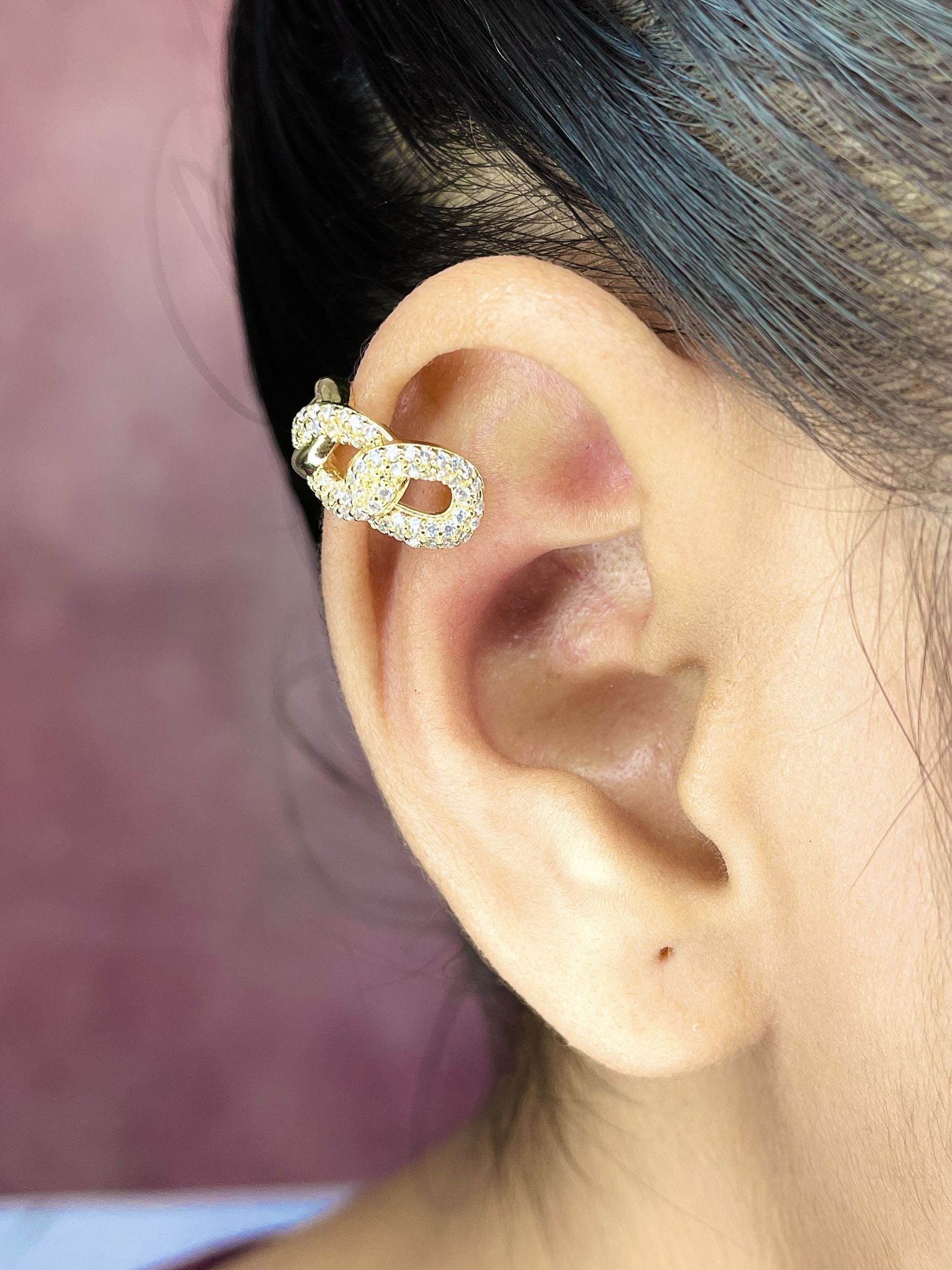 Curb Cubic Zirconia 18K Gold Anti Tarnish Single Ear Cuff Earring Bulk