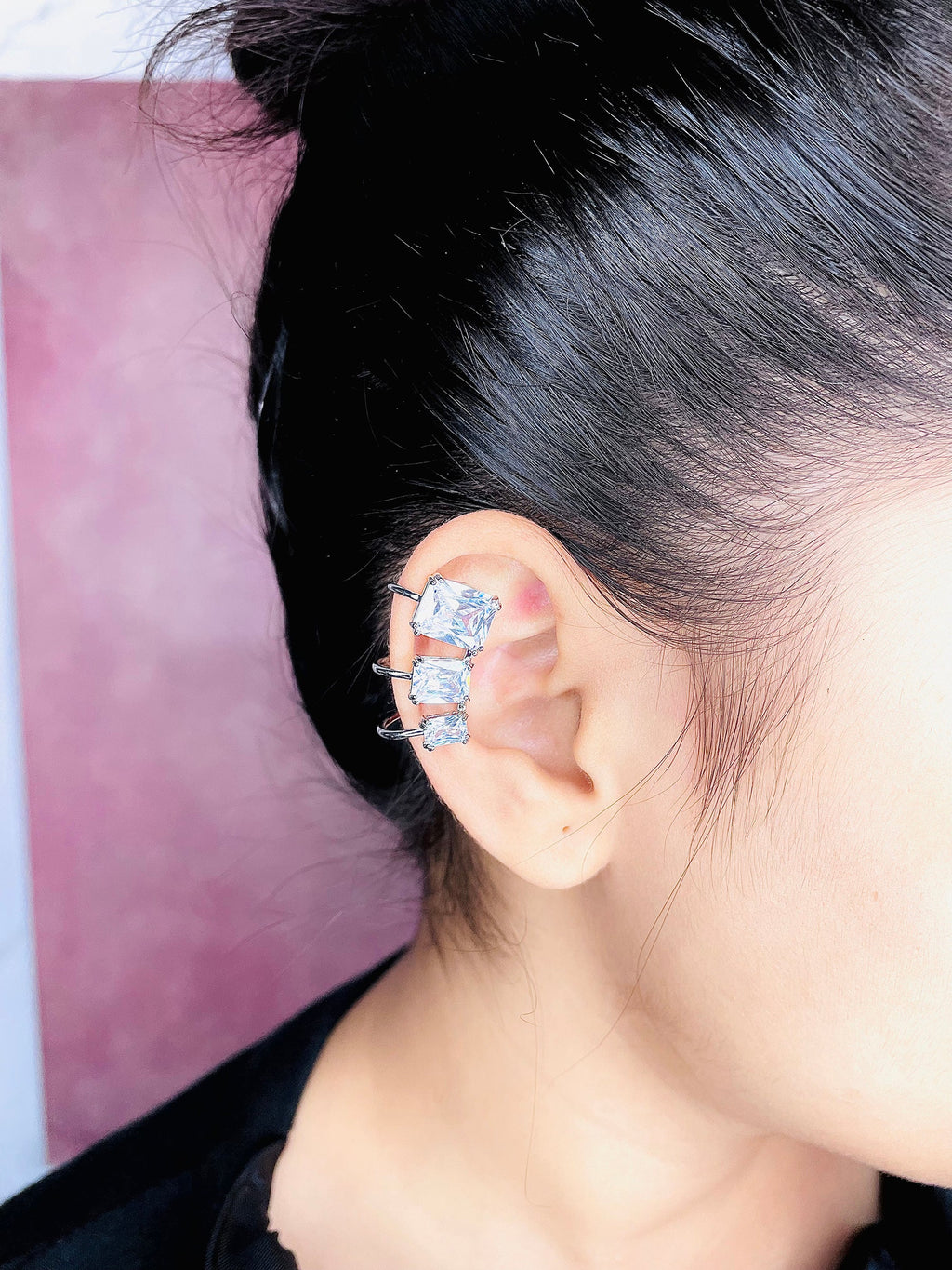 Baguette Solitaire CZ Silver Anti Tarnish Single Ear Cuff Earring Bulk