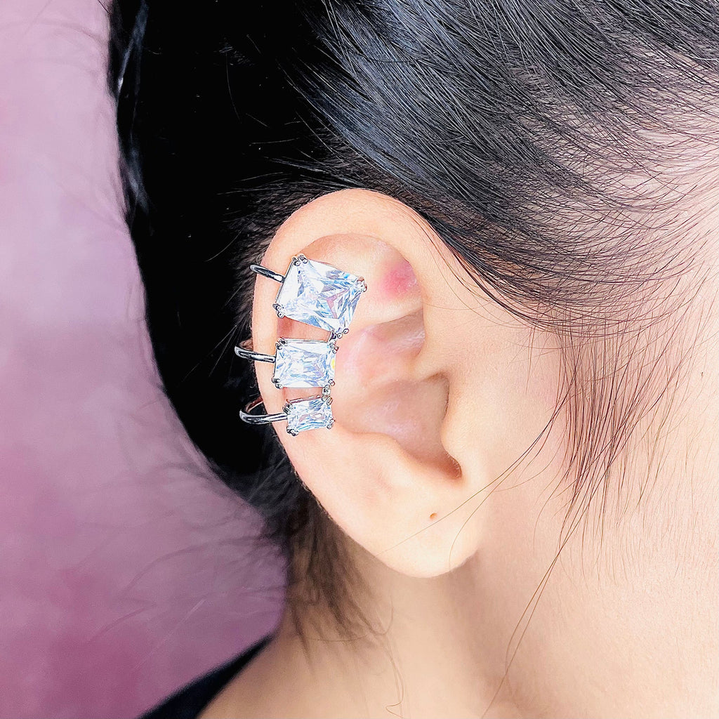 Baguette Solitaire CZ Silver Anti Tarnish Single Ear Cuff Earring Bulk