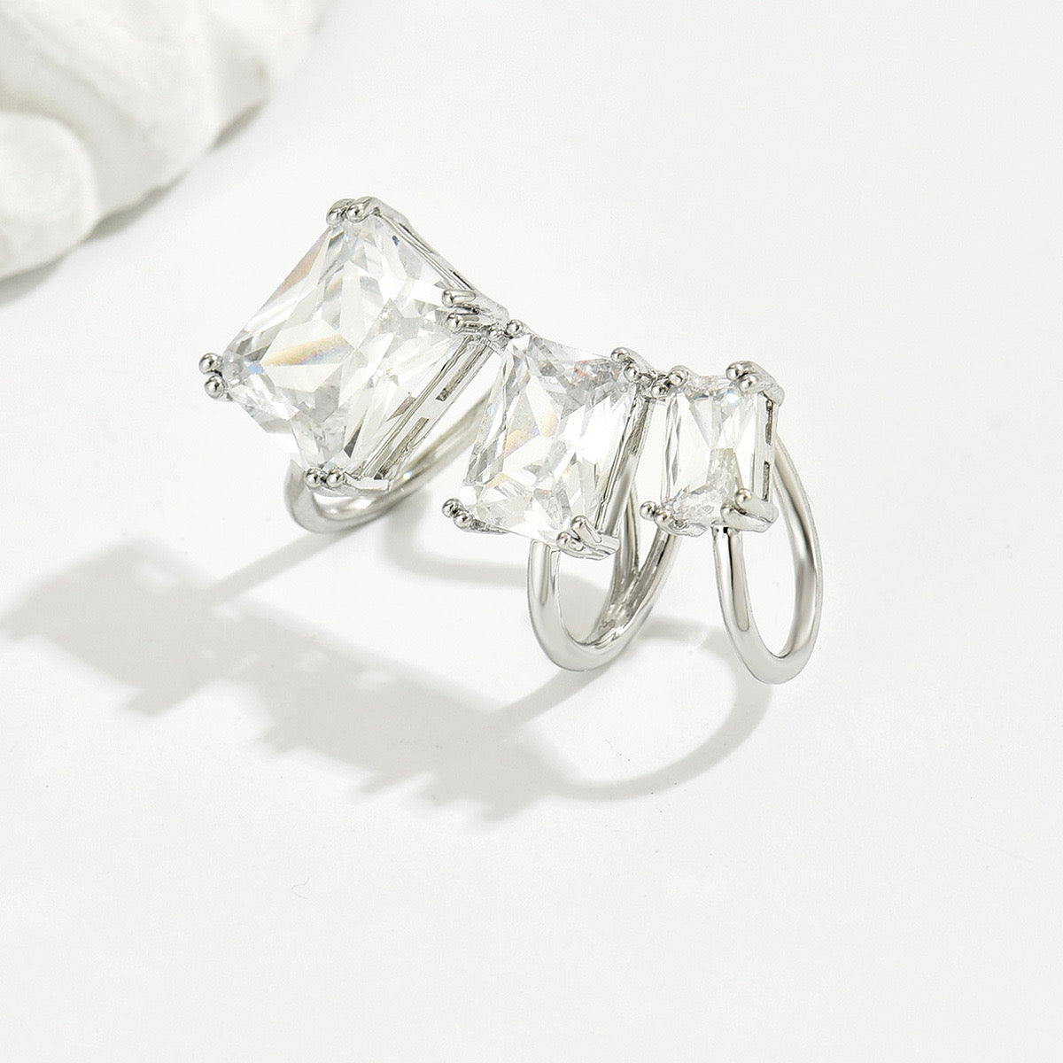 Baguette Solitaire CZ Silver Anti Tarnish Single Ear Cuff Earring Bulk