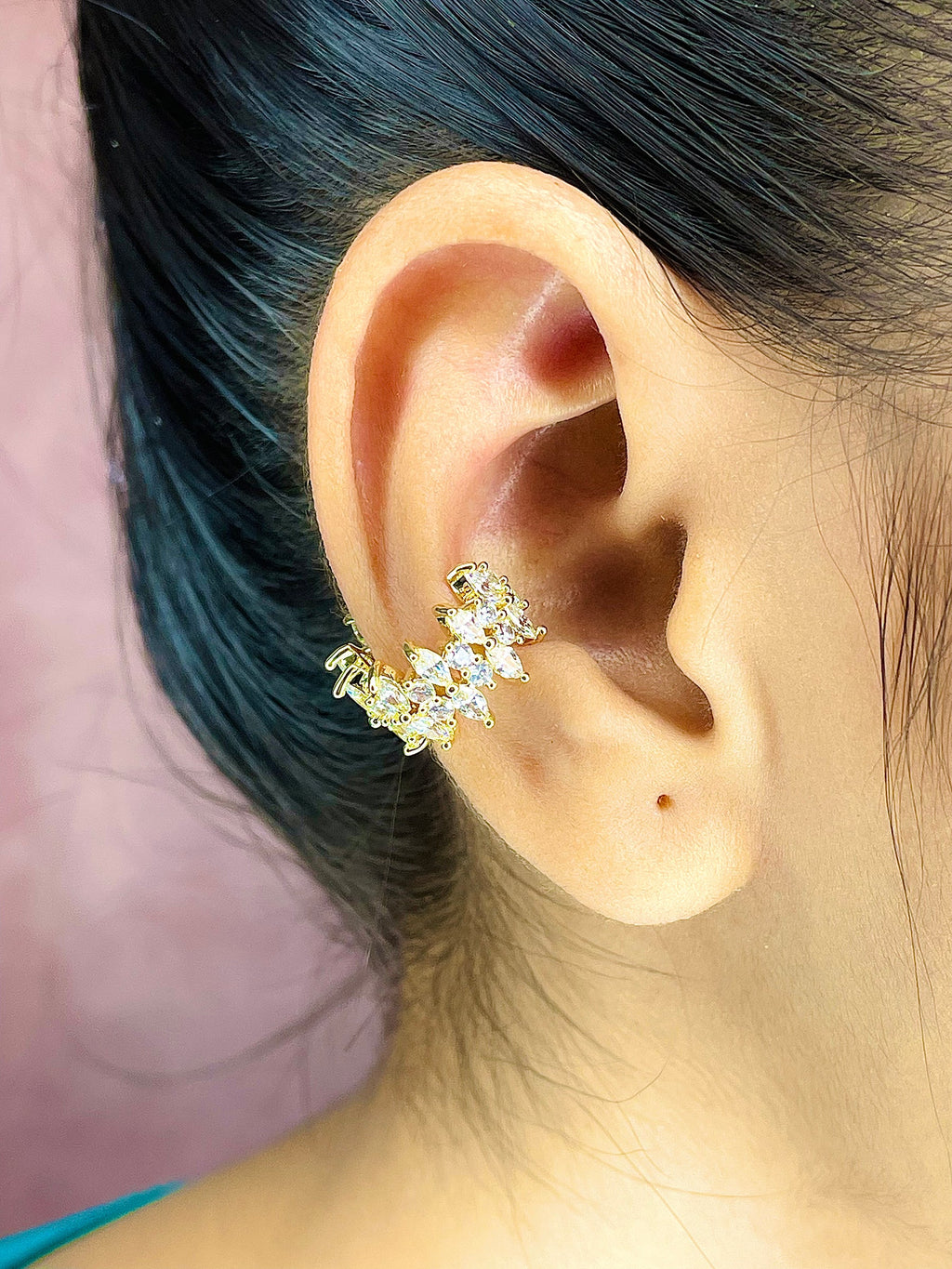 Marquise Surface CZ 18K Gold Anti Tarnish Single Ear Cuff Earring Bulk