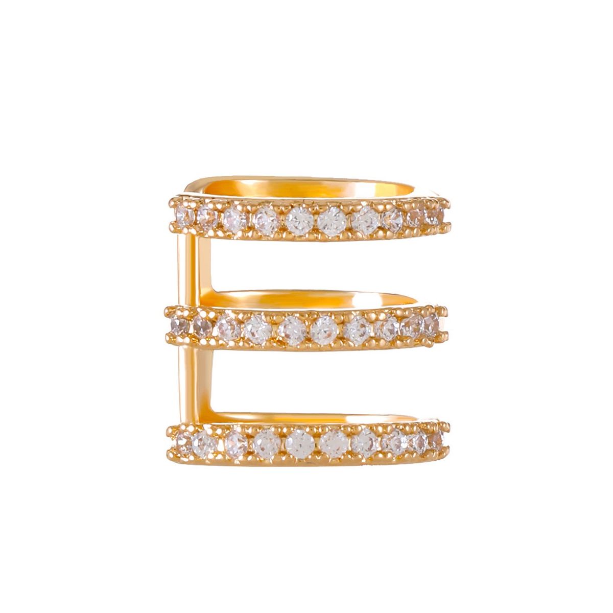 Studded Triple Layer CZ Gold Anti Tarnish Single Ear Cuff Earring Bulk