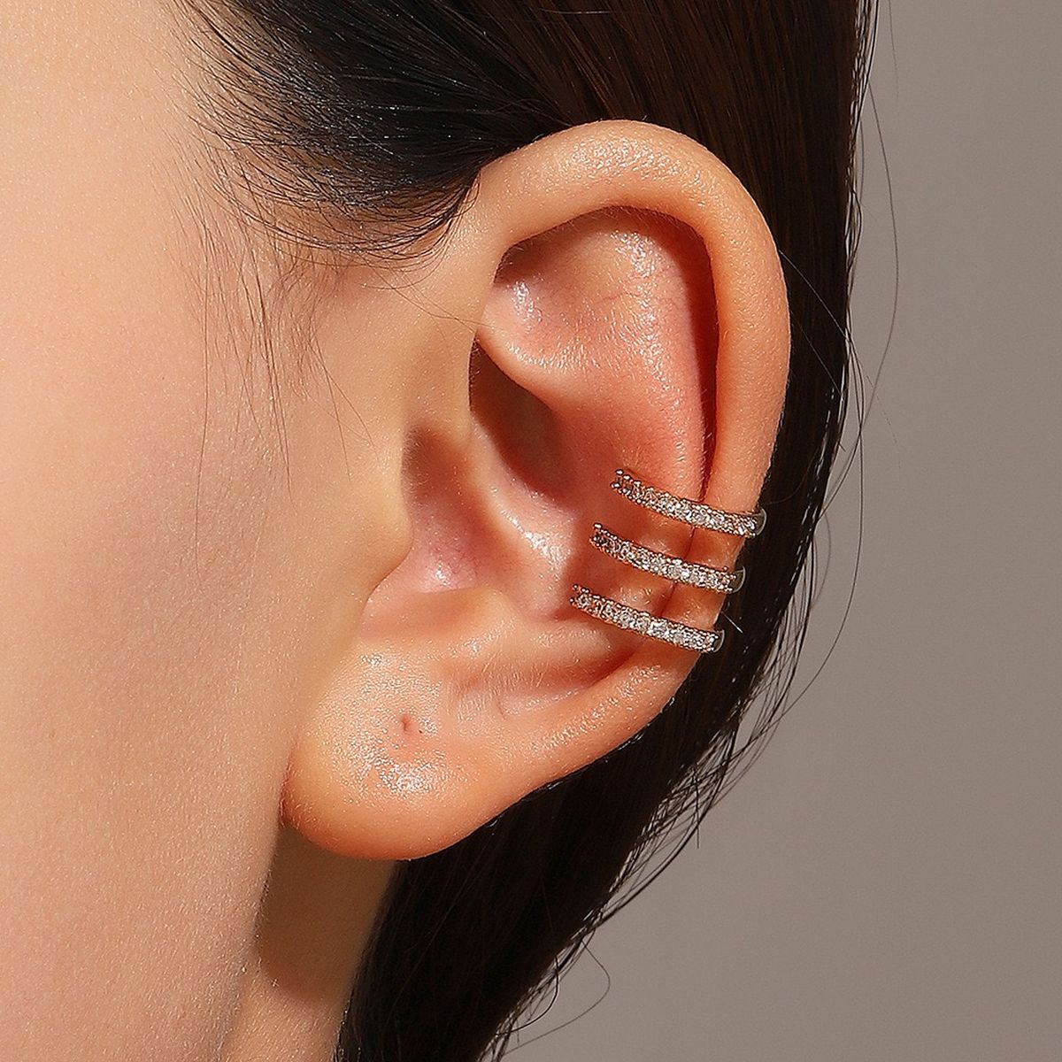 Studded Triple Layer CZ Gold Anti Tarnish Single Ear Cuff Earring Bulk
