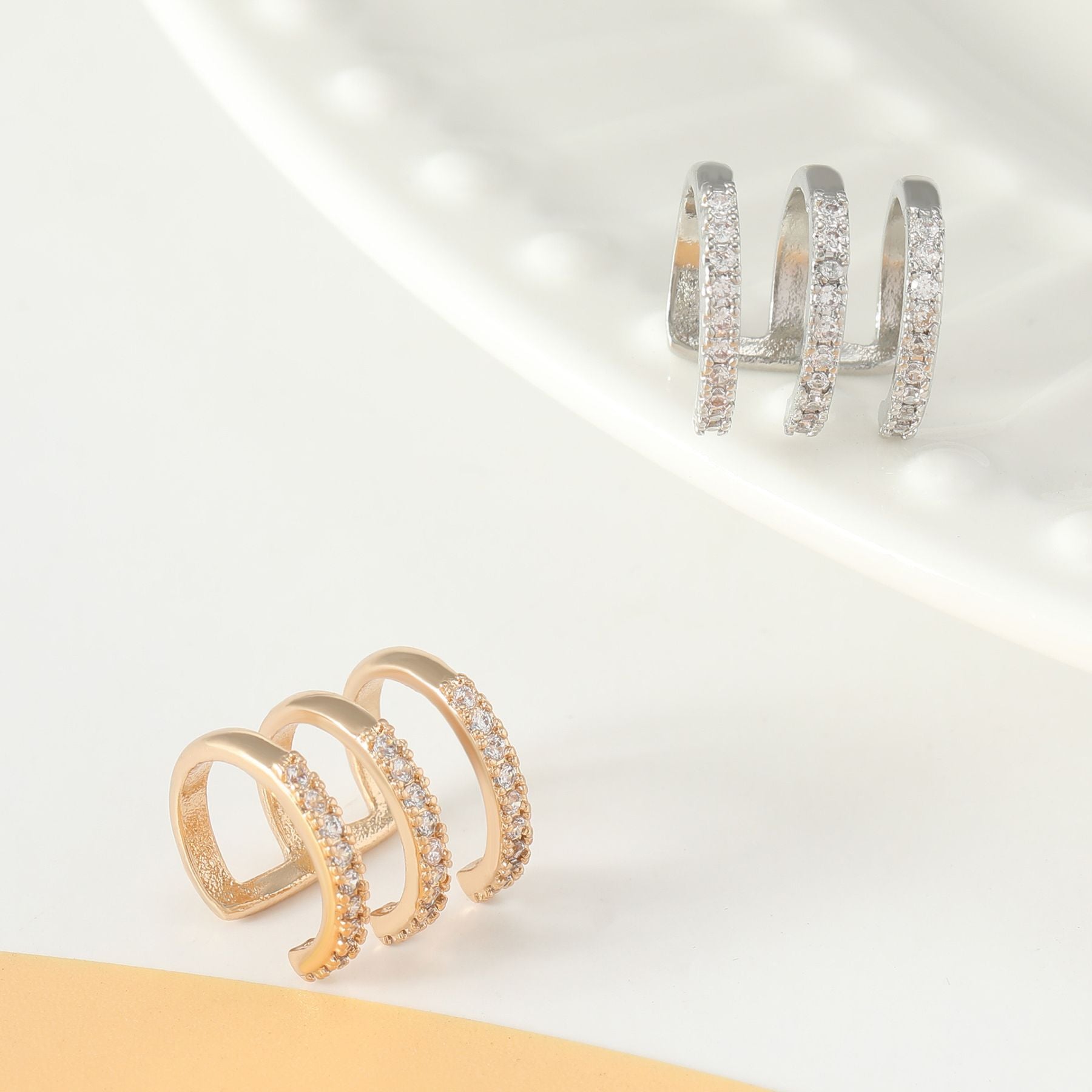 Studded Triple Layer CZ Gold Anti Tarnish Single Ear Cuff Earring Bulk