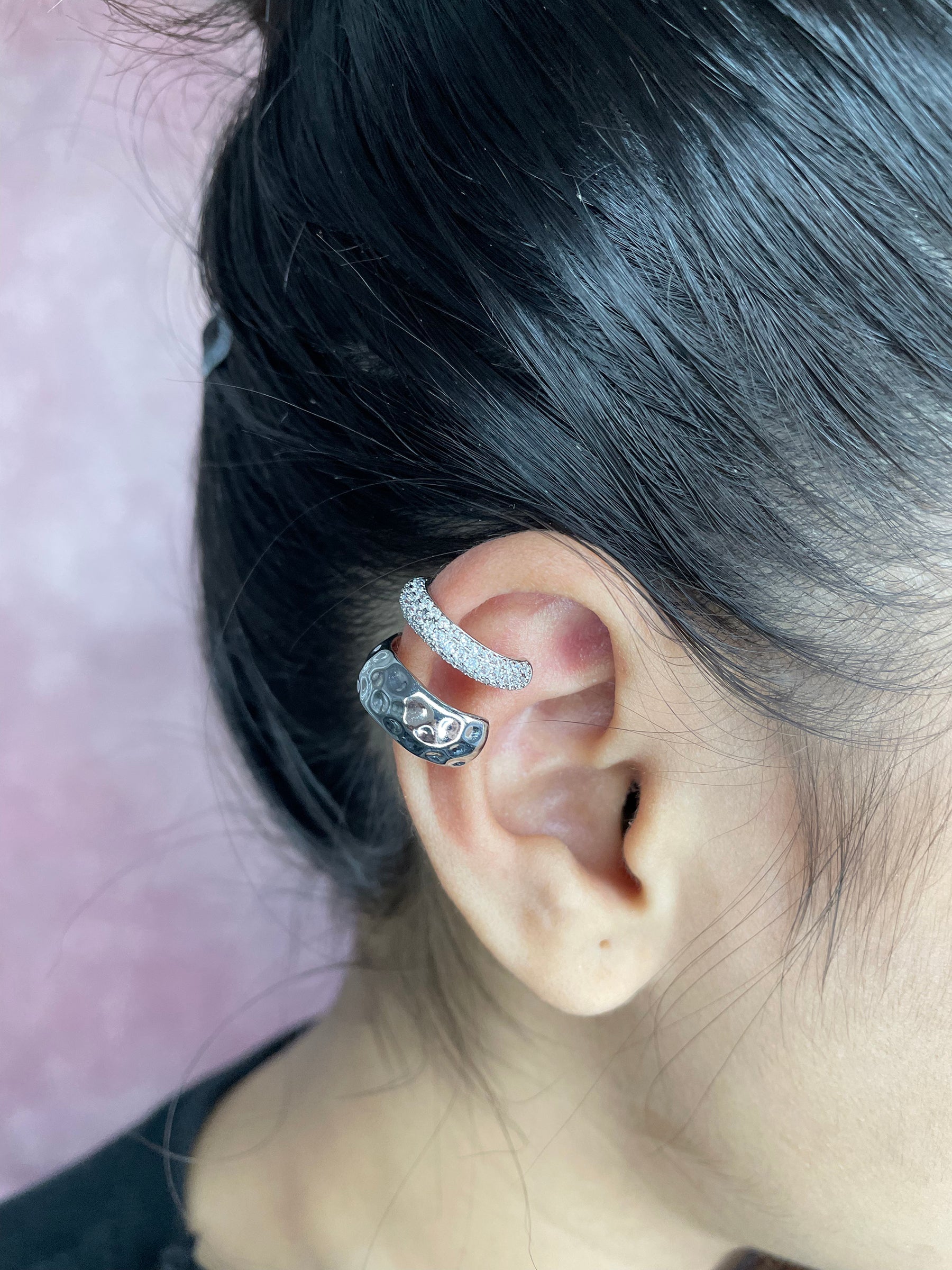 Beaten CZ 18K Gold Anti Tarnish Single Ear Cuff Earring Bulk Main image