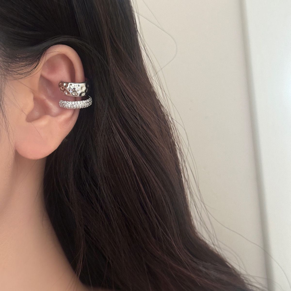 Beaten CZ 18K Gold Anti Tarnish Single Ear Cuff Earring Bulk