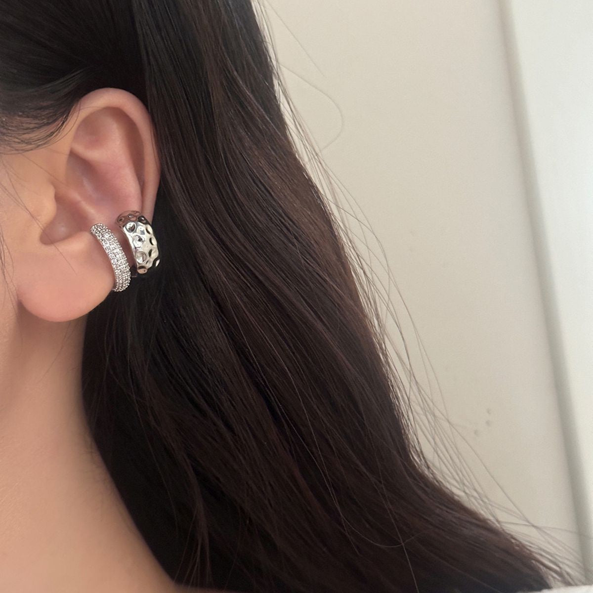 Beaten CZ 18K Gold Anti Tarnish Single Ear Cuff Earring Bulk
