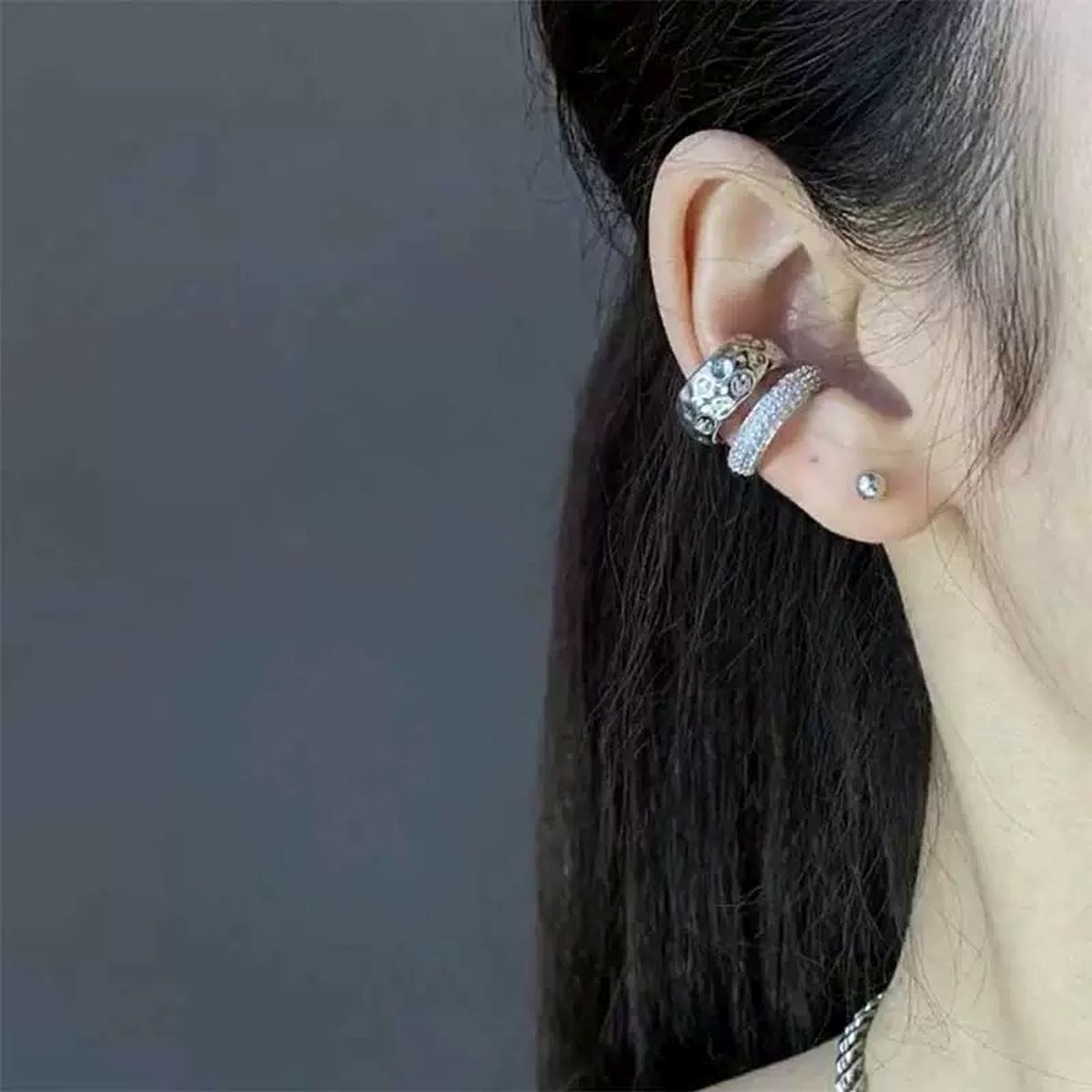 Beaten CZ 18K Gold Anti Tarnish Single Ear Cuff Earring Bulk