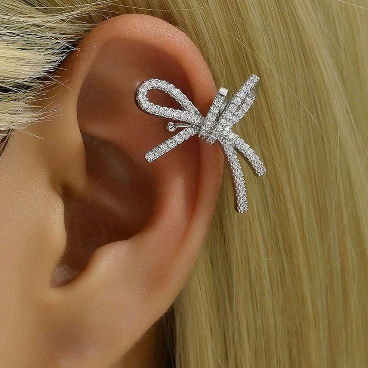 Ribbon CZ 18K Gold Anti Tarnish Single Ear Cuff Earring Bulk Secondary image