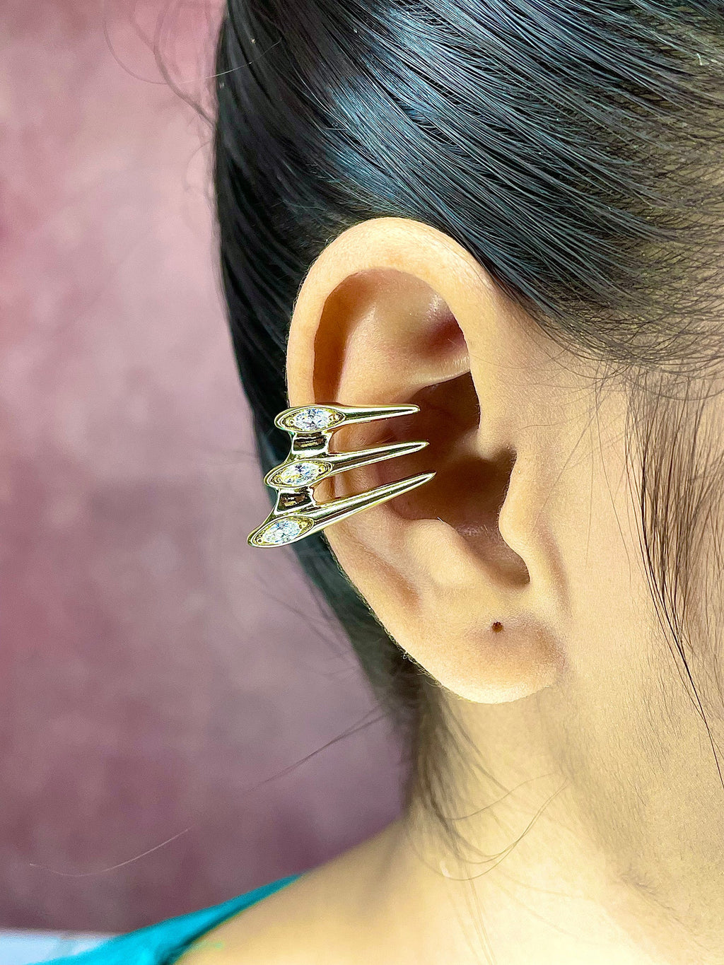 Spike Layer CZ 18K Gold Anti Tarnish Single Ear Cuff Earring Bulk
