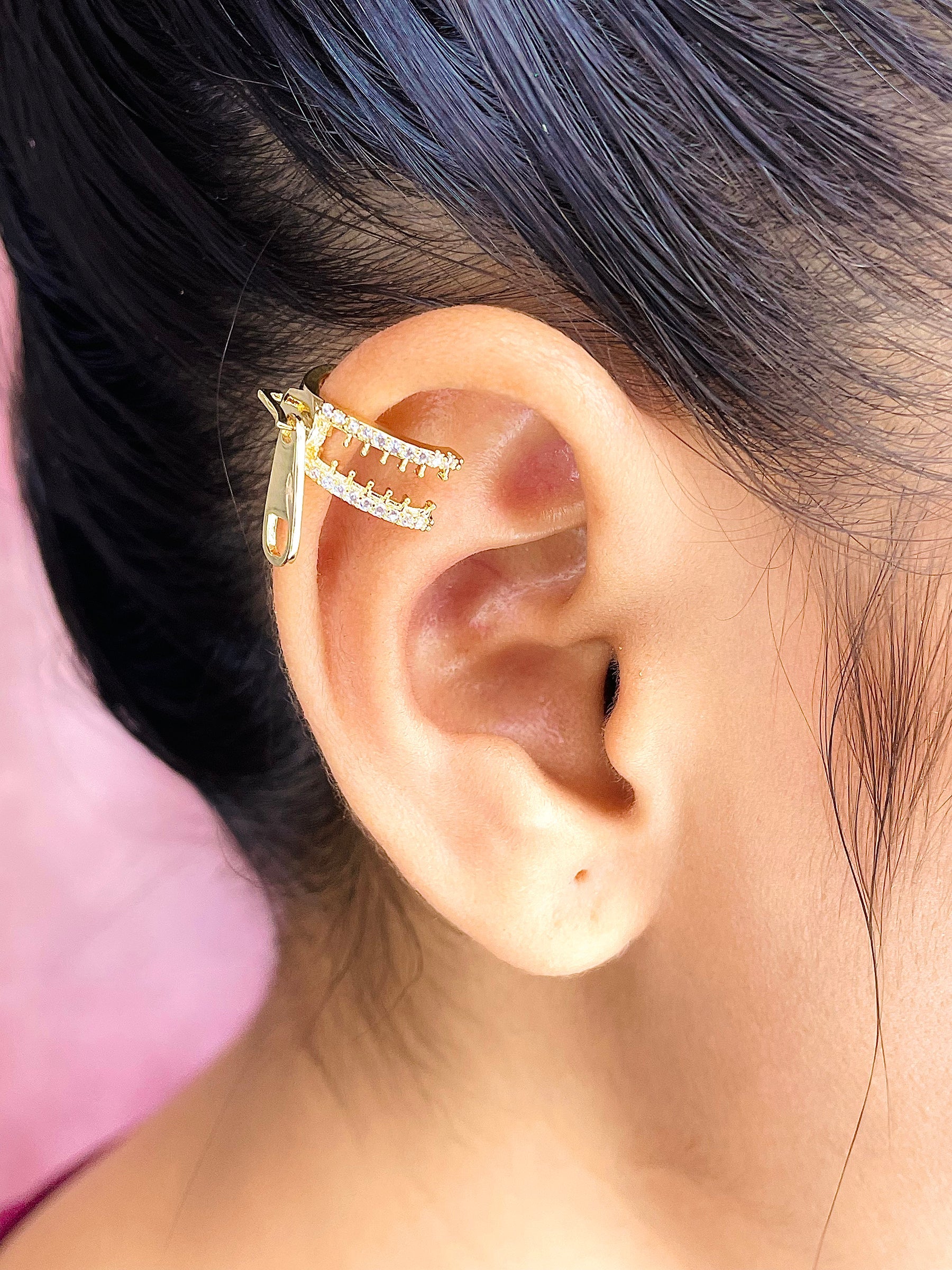 Zip Chain CZ 18K Gold Anti Tarnish Single Ear Cuff Earring Bulk