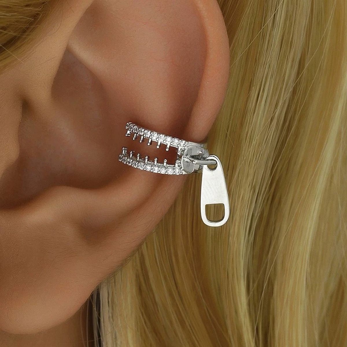 Zip Chain CZ 18K Gold Anti Tarnish Single Ear Cuff Earring Bulk