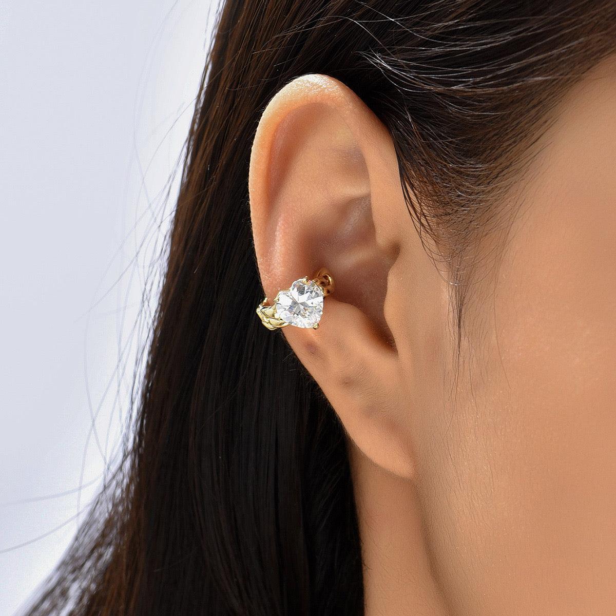 Heart CZ 18K Gold Anti Tarnish Single Ear Cuff Earring Bulk