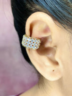 Triple Layer CZ 18K Gold Anti Tarnish Single Ear Cuff Earring Bulk