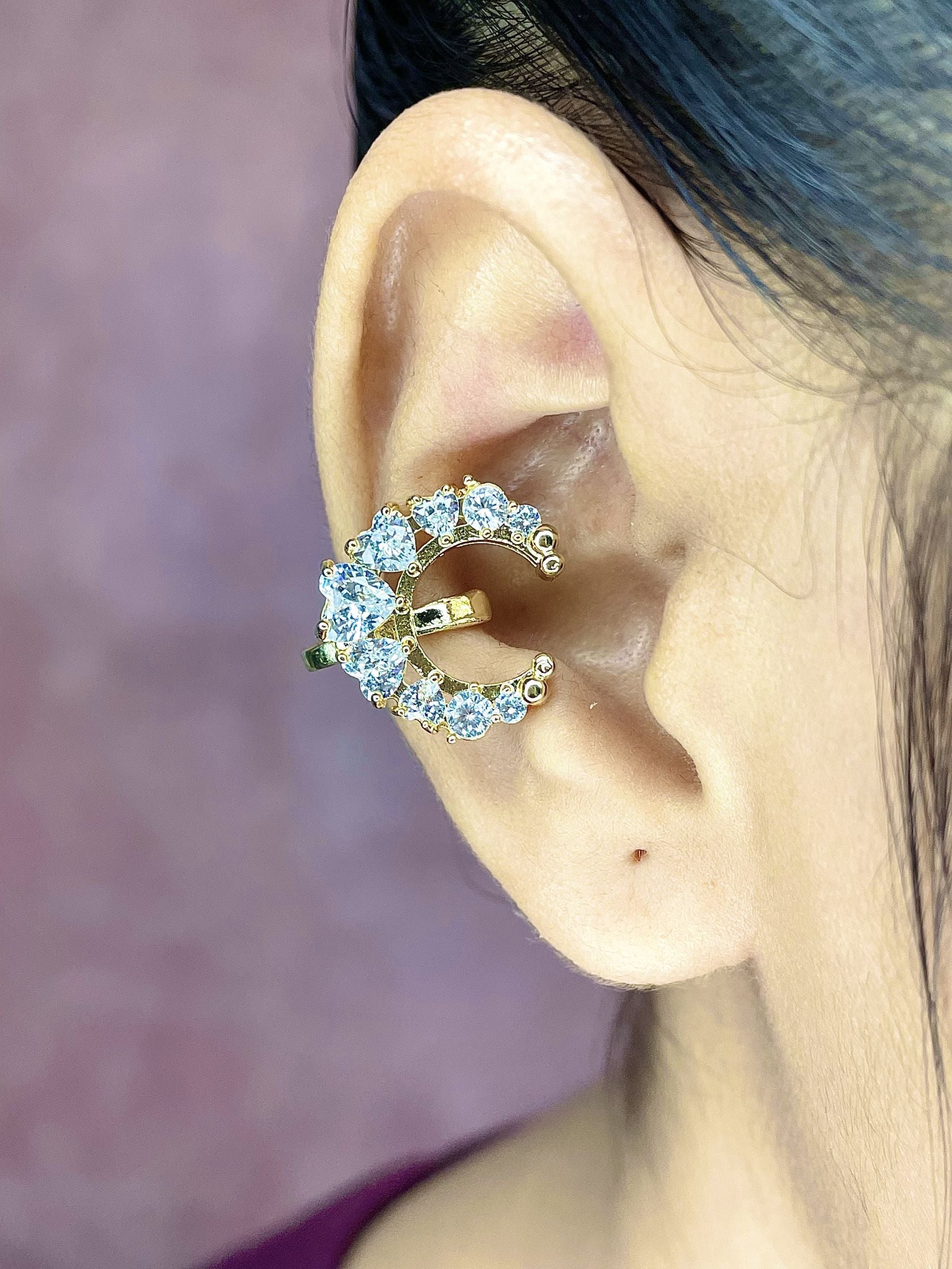 Crescent Moon CZ 18K Gold Anti Tarnish Single Ear Cuff Earring Bulk