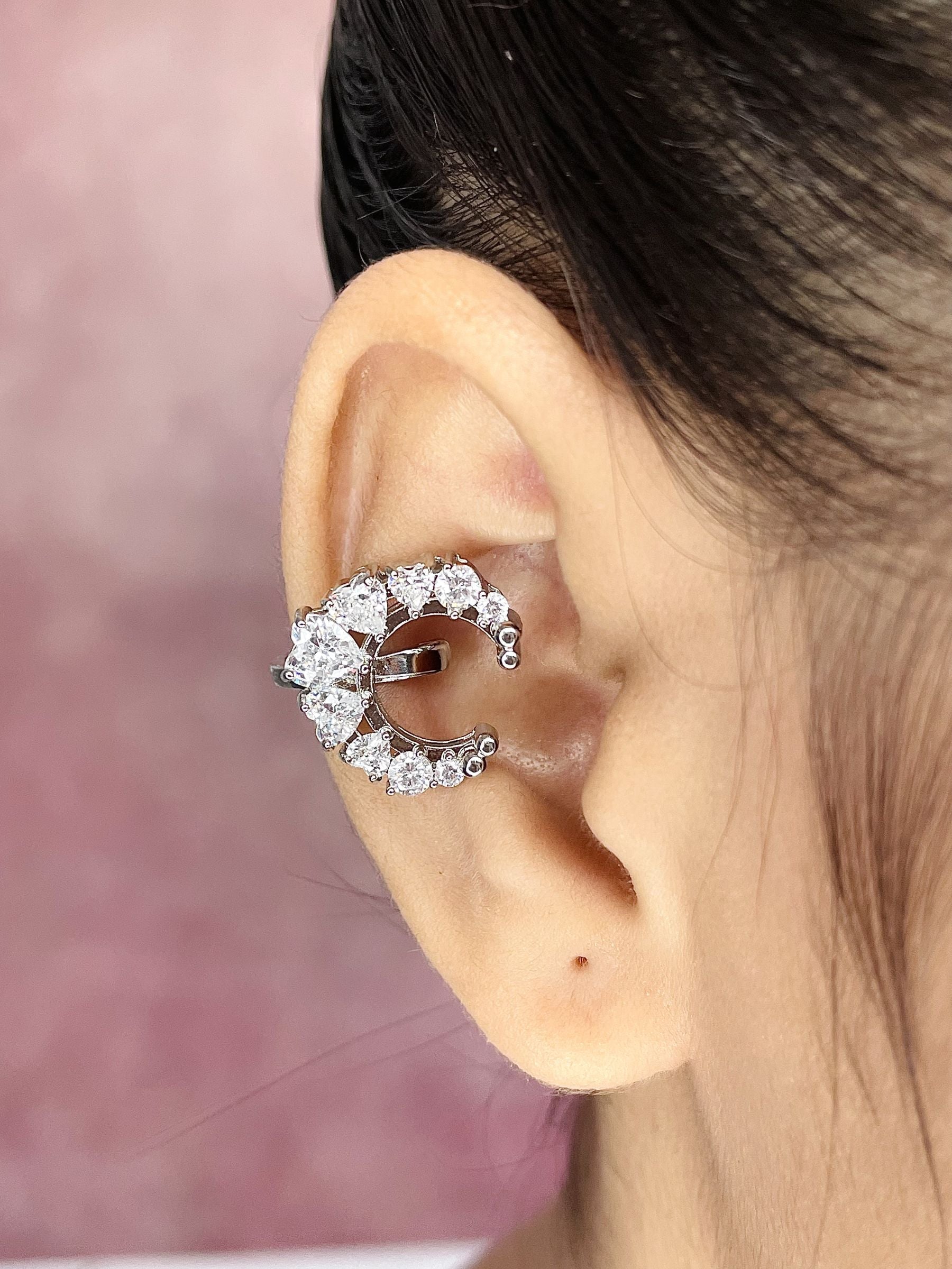Crescent Moon CZ 18K Gold Anti Tarnish Single Ear Cuff Earring Bulk