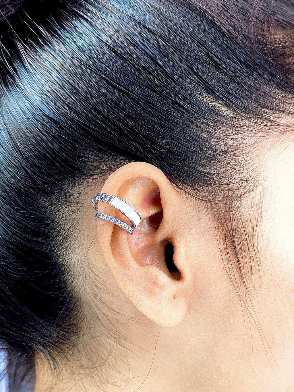 Curb CZ Mother Of Pearl Gold Anti Tarnish Single Ear Cuff Earring Bulk
