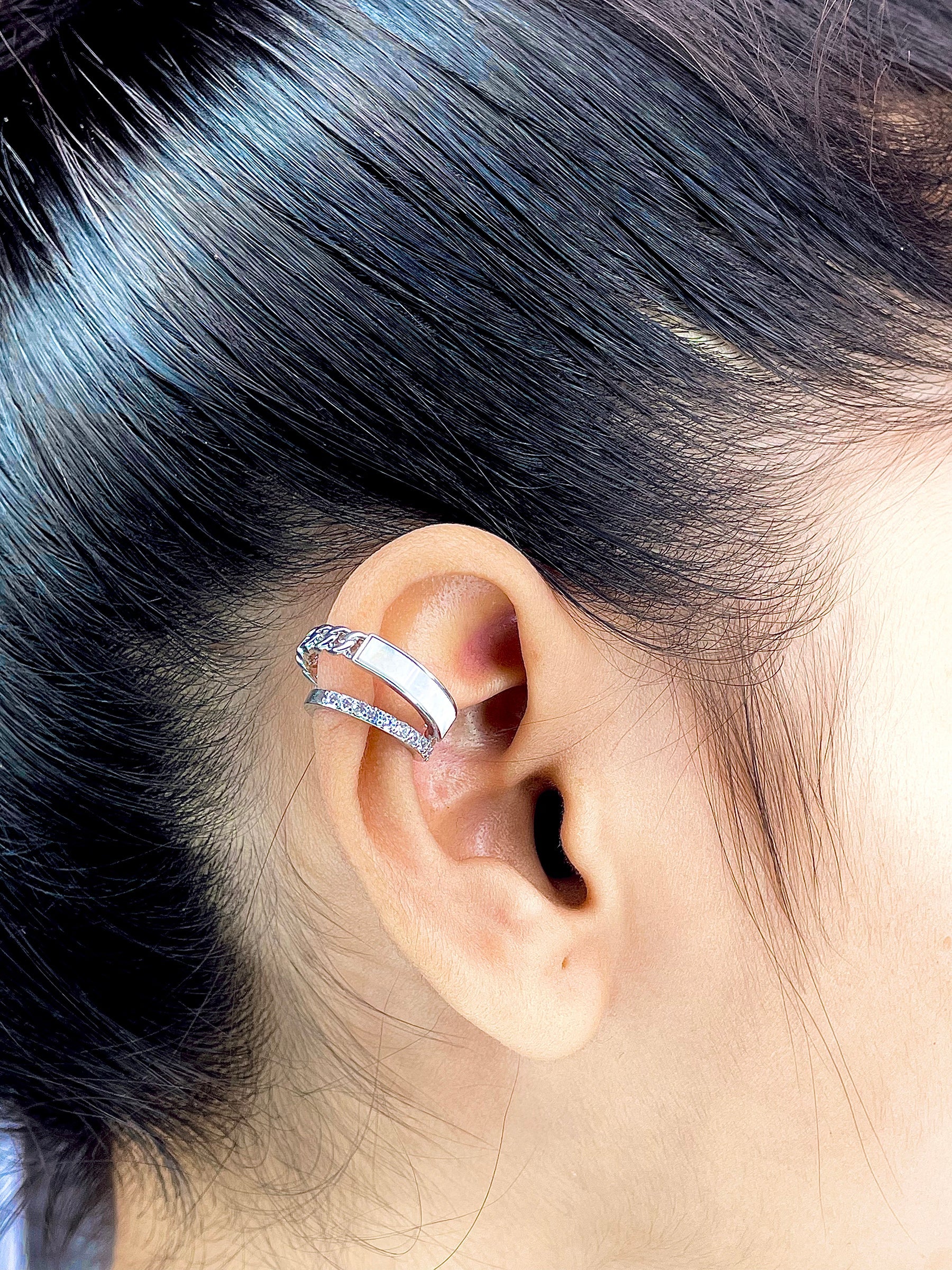 Curb CZ Mother Of Pearl Gold Anti Tarnish Single Ear Cuff Earring Bulk