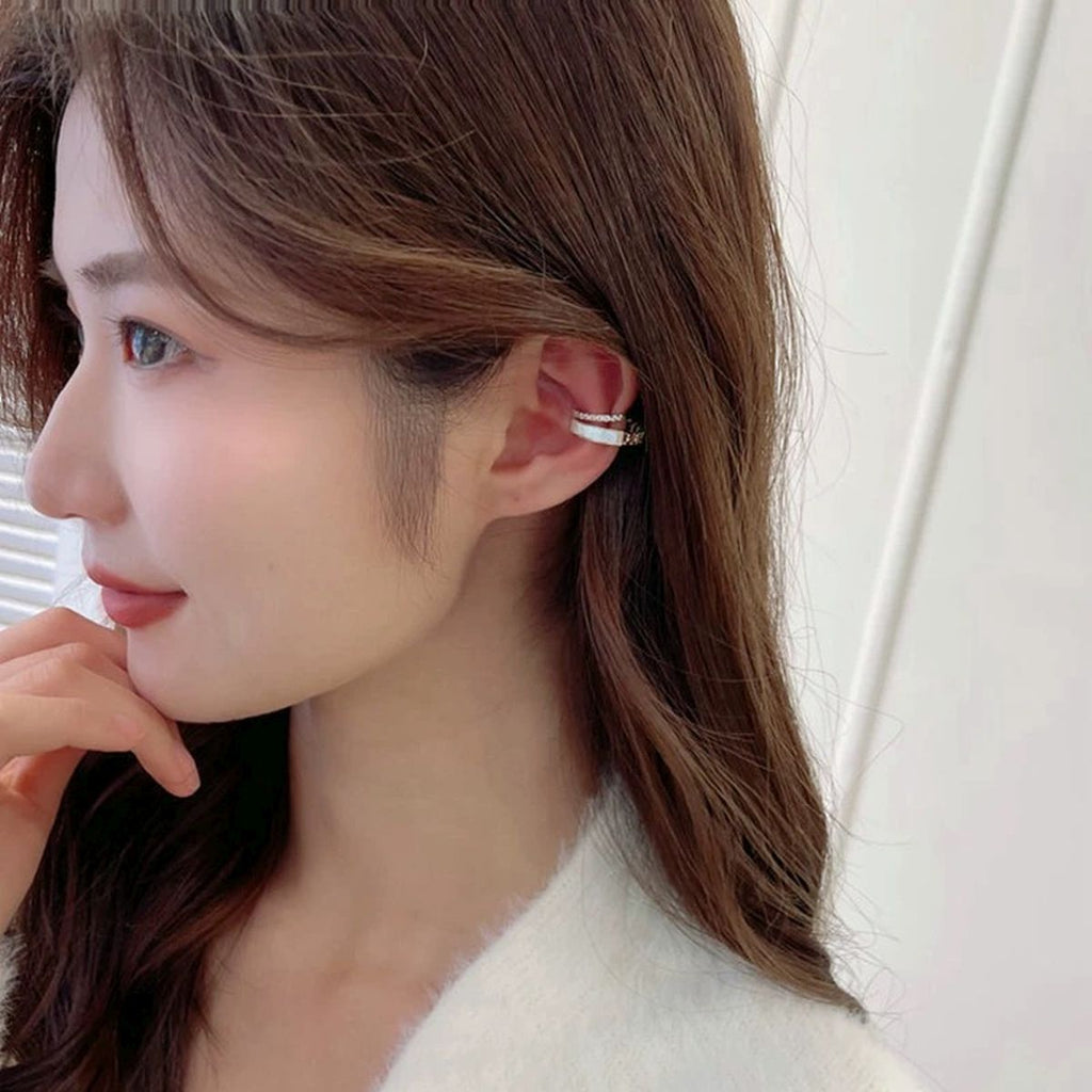 Curb CZ Mother Of Pearl Gold Anti Tarnish Single Ear Cuff Earring Bulk