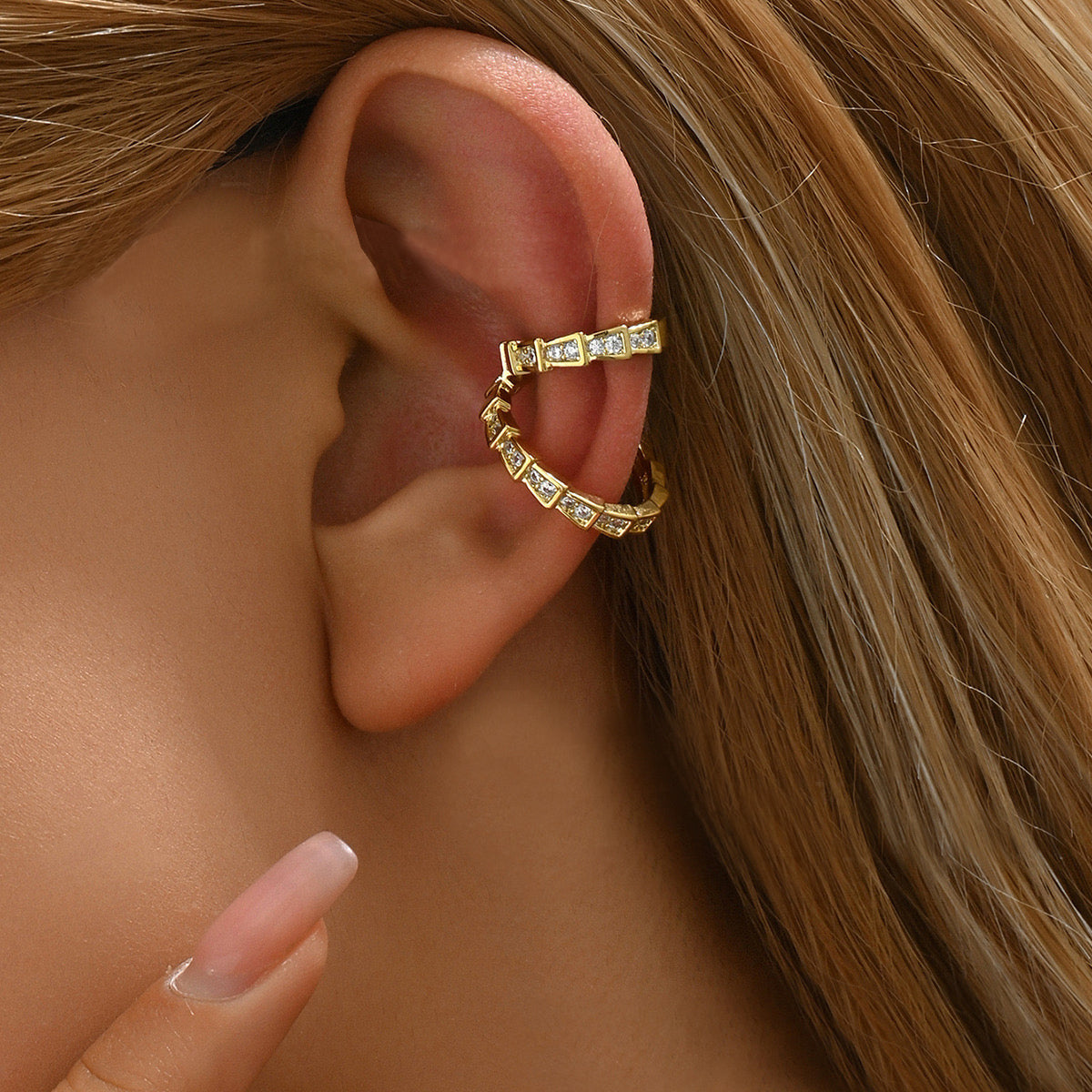 Snake Solitaire Surface Cubic Zirconia 18K Gold Anti Tarnish Single Ear Cuff Earring For Women Main image