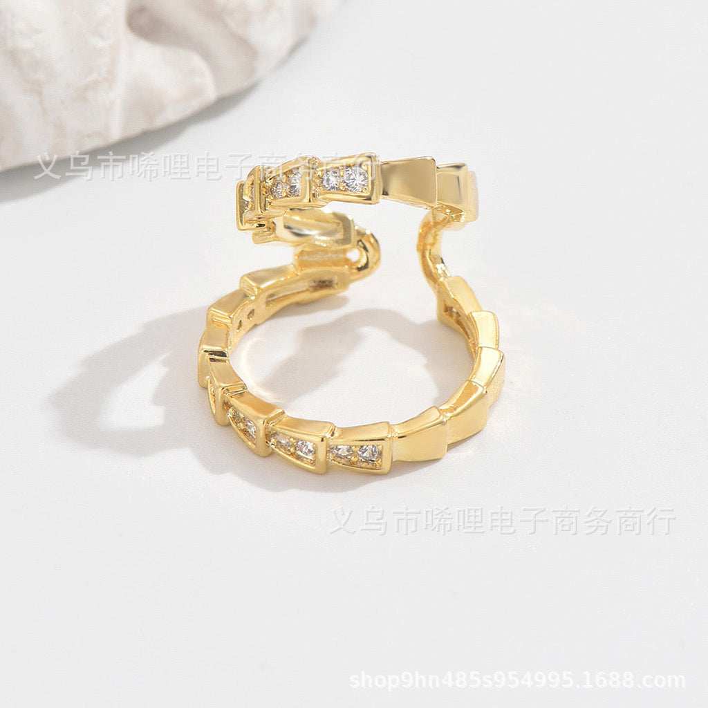Snake Solitaire Surface Cubic Zirconia 18K Gold Anti Tarnish Single Ear Cuff Earring For Women