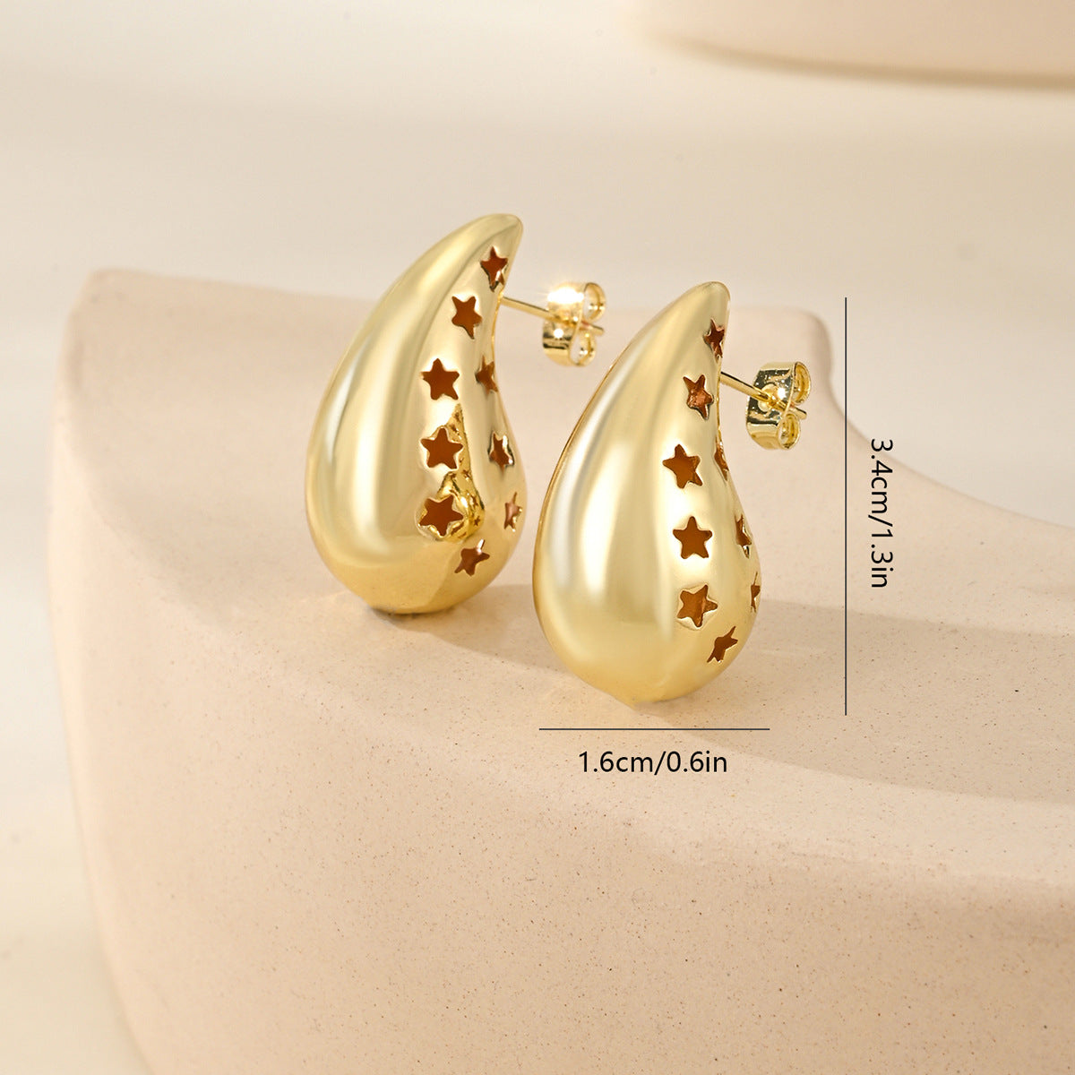 Star Tear Drop 18K Gold Anti Tarnish Stud Earring For Women Bulk