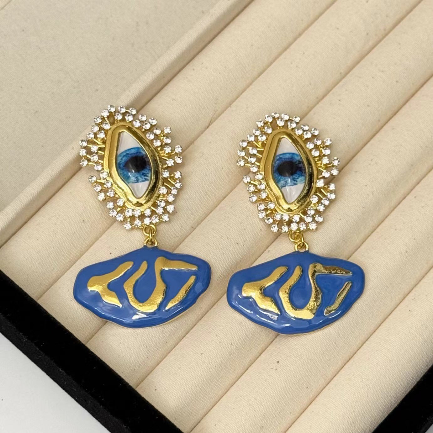 Evil Eye Cubic Zirconia Enamel Blue 18K Gold Dangler Earring Bulk Main image