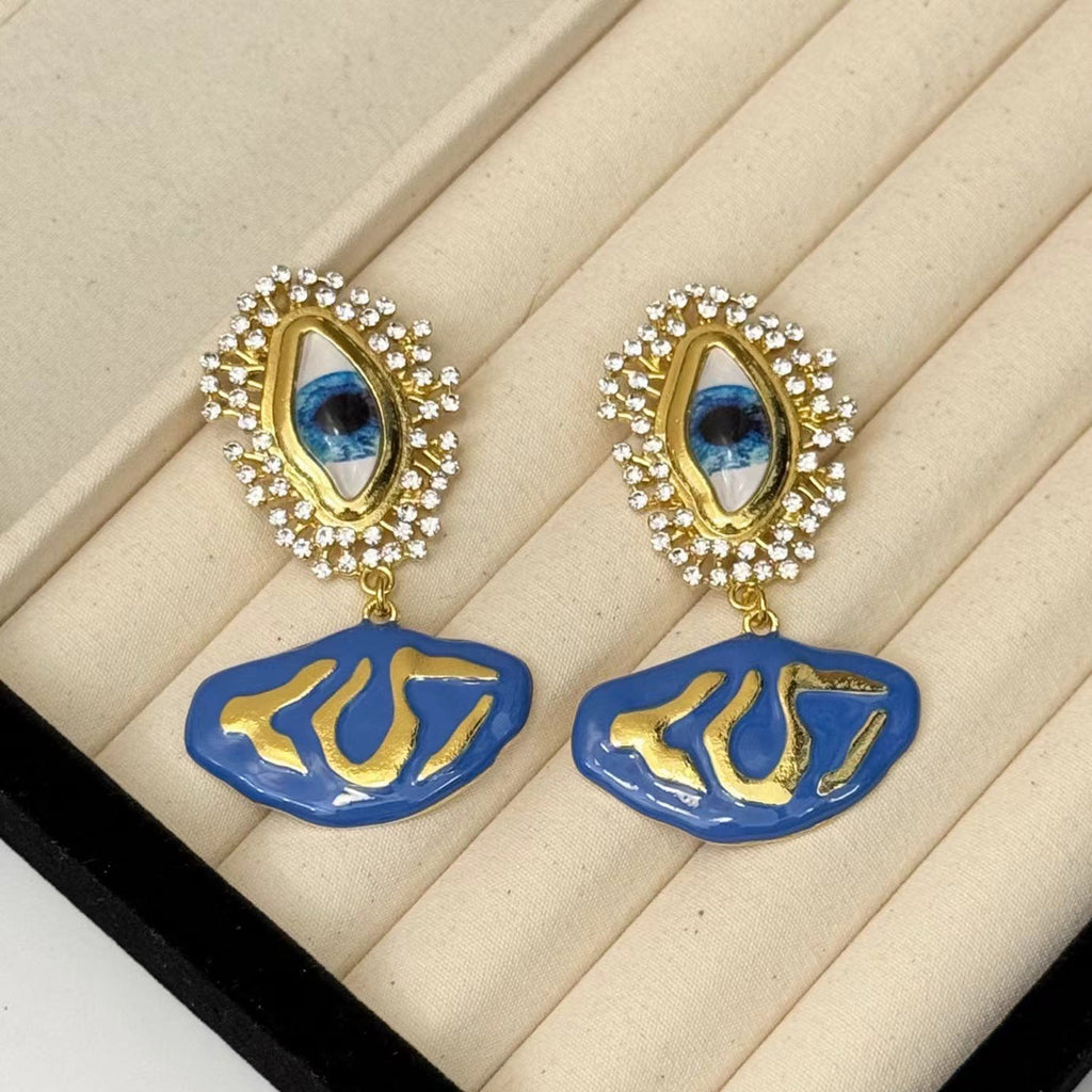 Evil Eye Cubic Zirconia Enamel Blue 18K Gold Dangler Earring Bulk