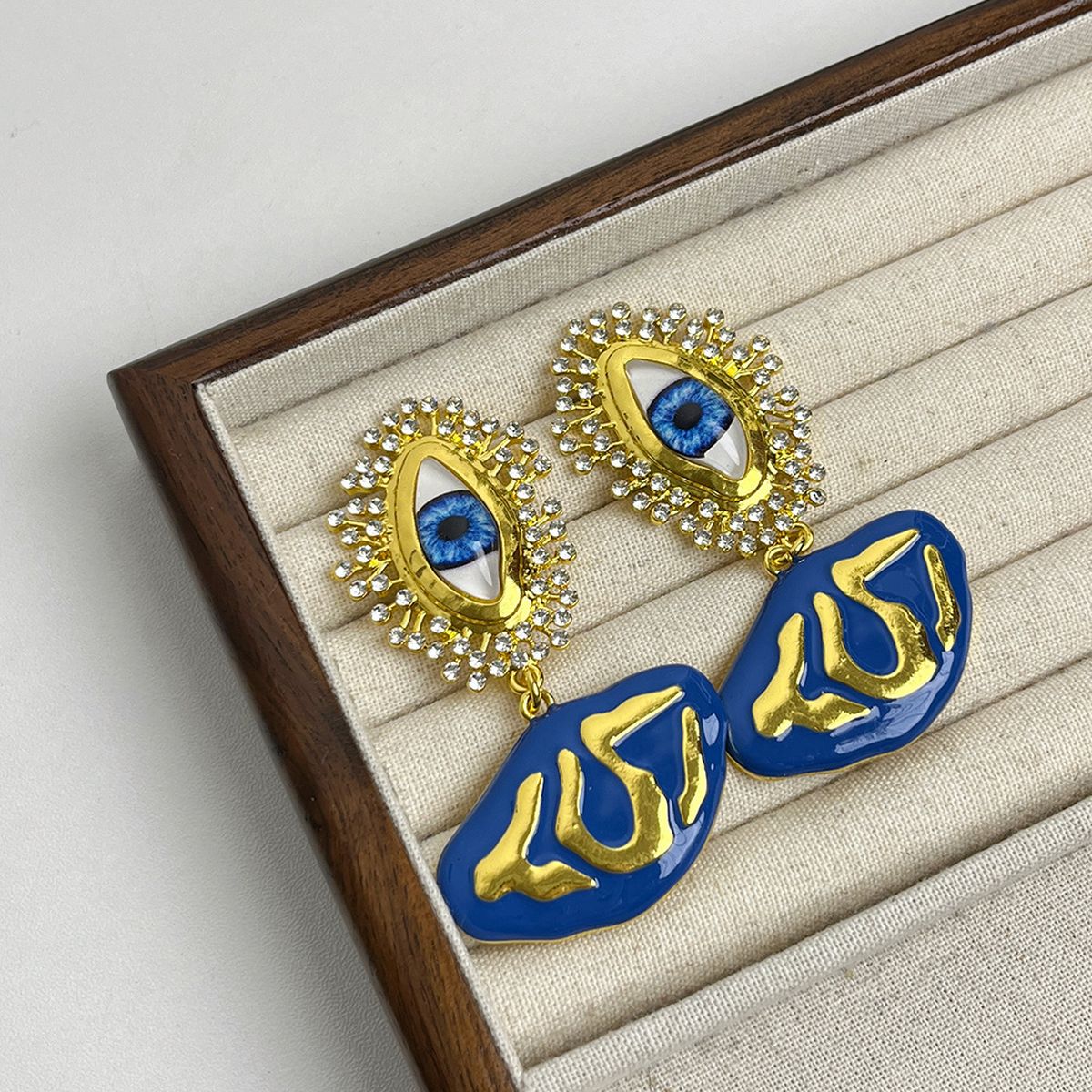 Evil Eye Cubic Zirconia Enamel Blue 18K Gold Dangler Earring Bulk