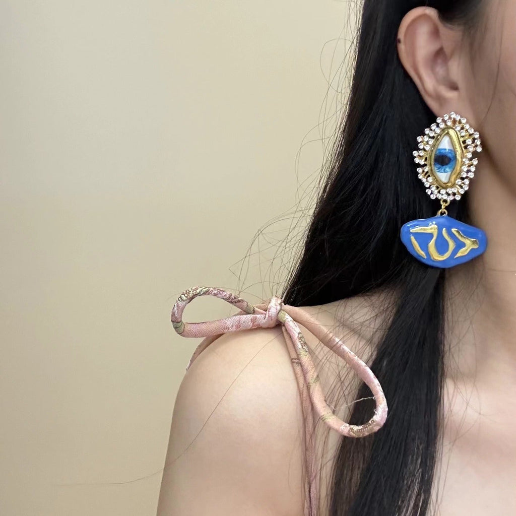 Evil Eye Cubic Zirconia Enamel Blue 18K Gold Dangler Earring Bulk