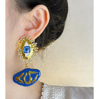 Evil Eye Cubic Zirconia Enamel Blue 18K Gold Dangler Earring Bulk