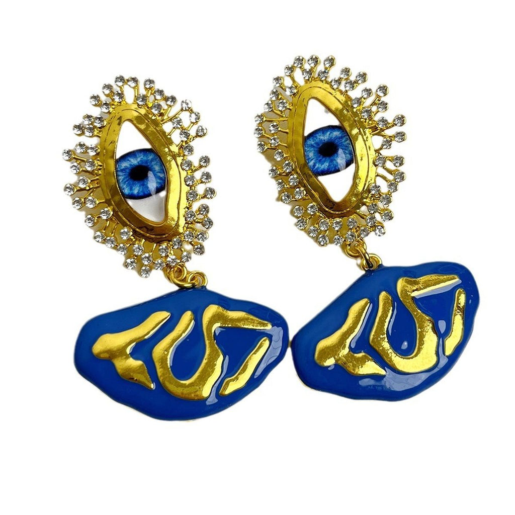 Evil Eye Cubic Zirconia Enamel Blue 18K Gold Dangler Earring Bulk
