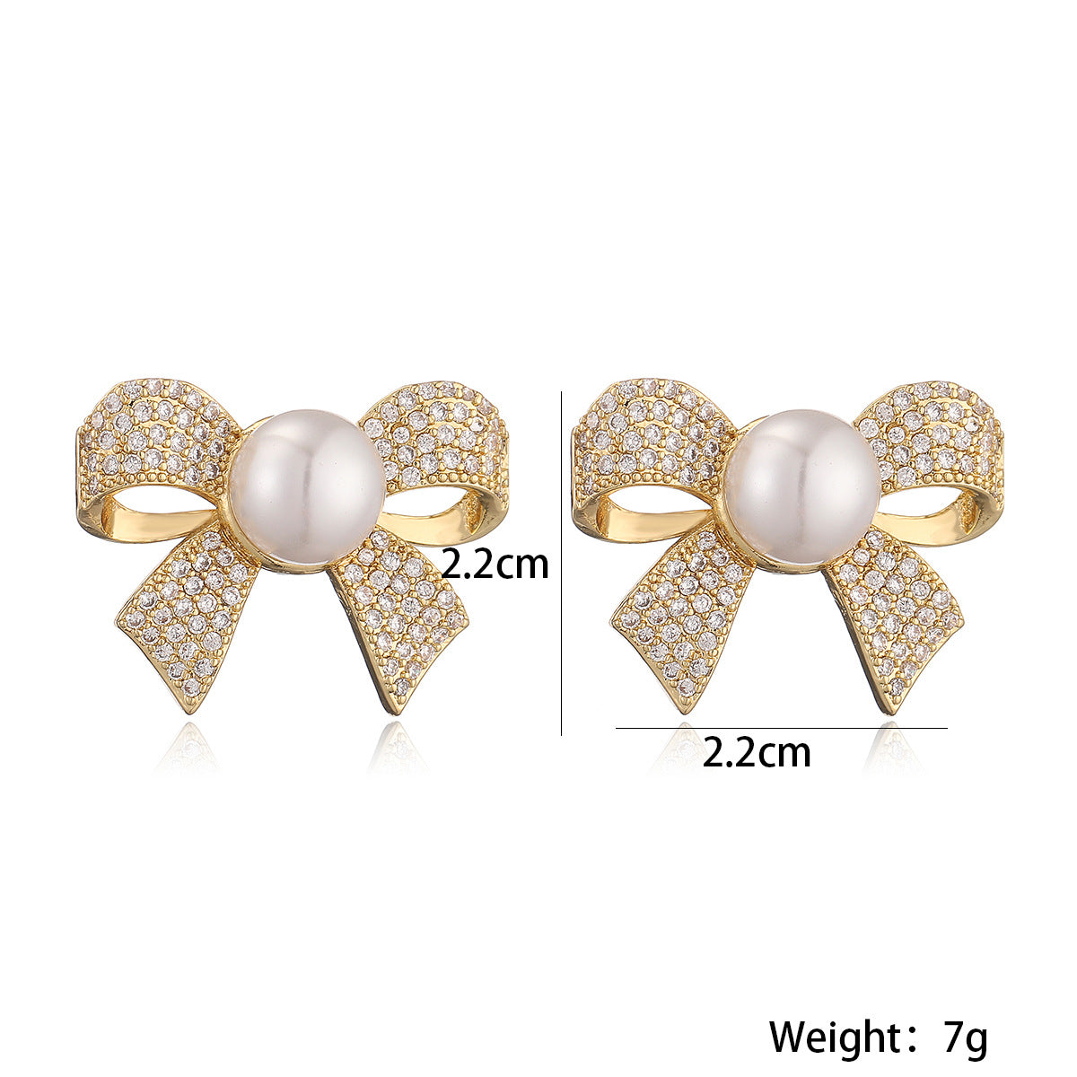 Ribbon Bow CZ Pearl 18K Gold White Anti Tarnish Stud Earring Bulk